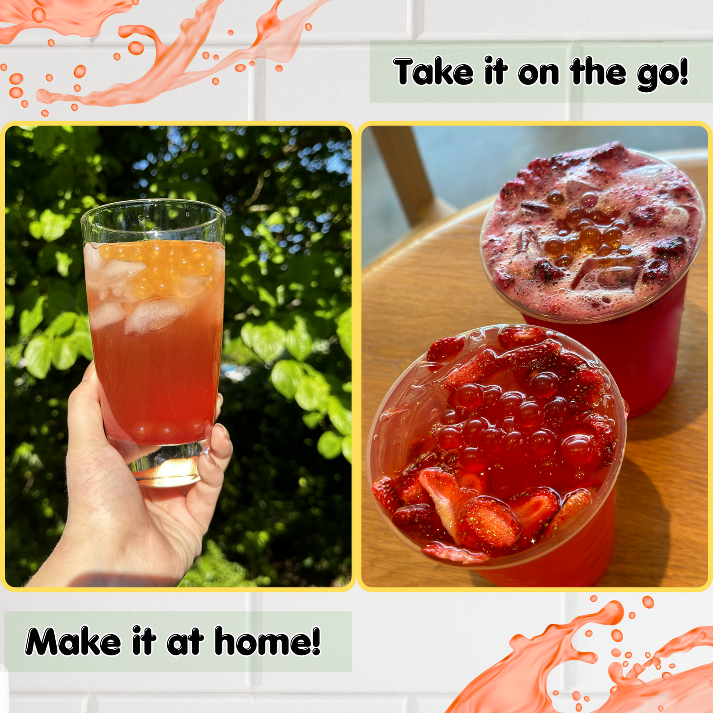 Popping Bursting Boba kit 8 servings individual pack and Syrup made with Real Juice - Vegan Friendly