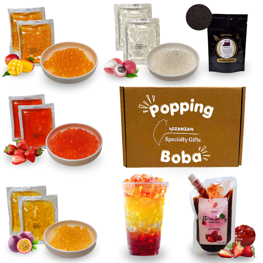 Popping Bursting Boba kit 8 servings individual pack and Syrup made with Real Juice - Vegan Friendly