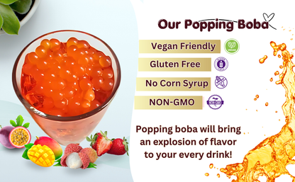 Popping Boba Bursting Pearls To-Go 16 Packets with Fat Straws. 4 Fruit Flavors- Strawberry, Mango, Passion Fruit, Lychee. No Corn Syrup, Non-GMO, Vegan-Friendly. Perfect Party Drinks Add-on by OZANZAN