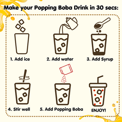 Popping Bursting Boba kit 8 servings individual pack and Syrup made with Real Juice - Vegan Friendly