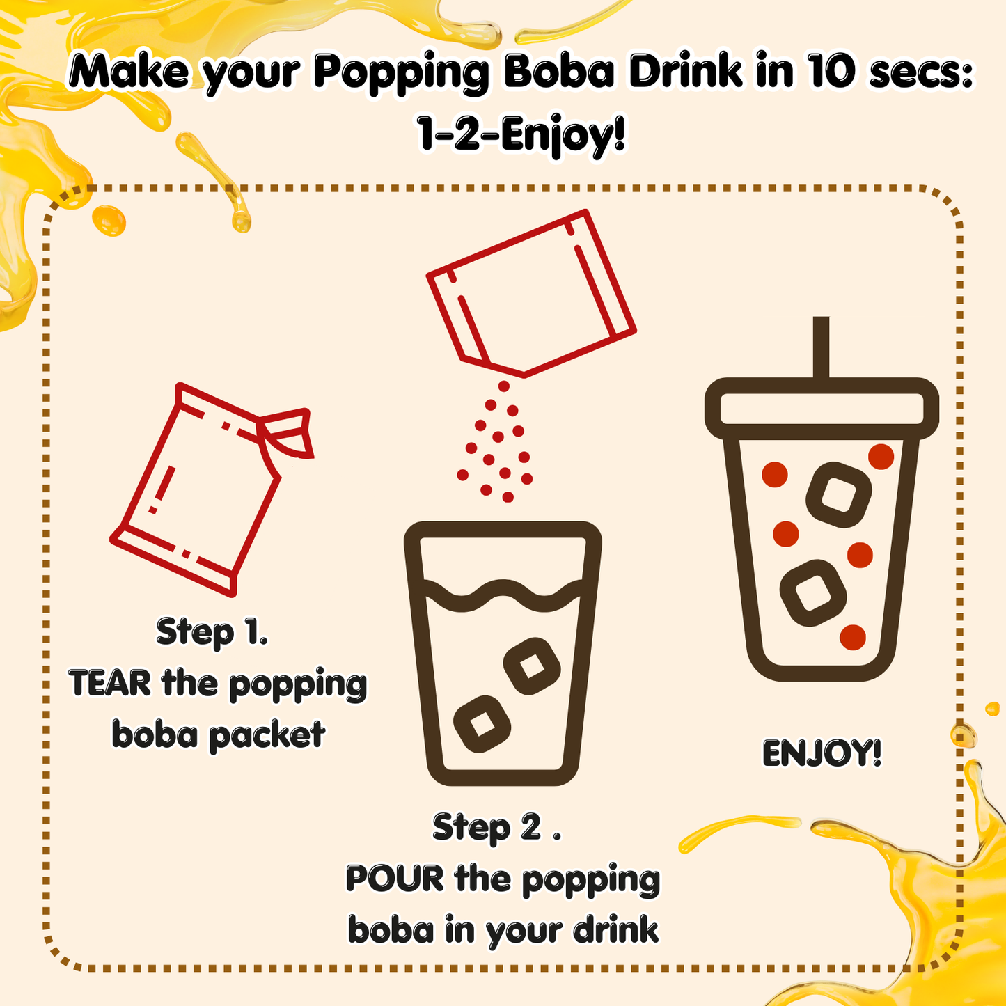 Popping Boba Bursting Pearls To-Go 16 Packets with Fat Straws. 4 Fruit Flavors- Strawberry, Mango, Passion Fruit, Lychee. No Corn Syrup, Non-GMO, Vegan-Friendly. Perfect Party Drinks Add-on by OZANZAN