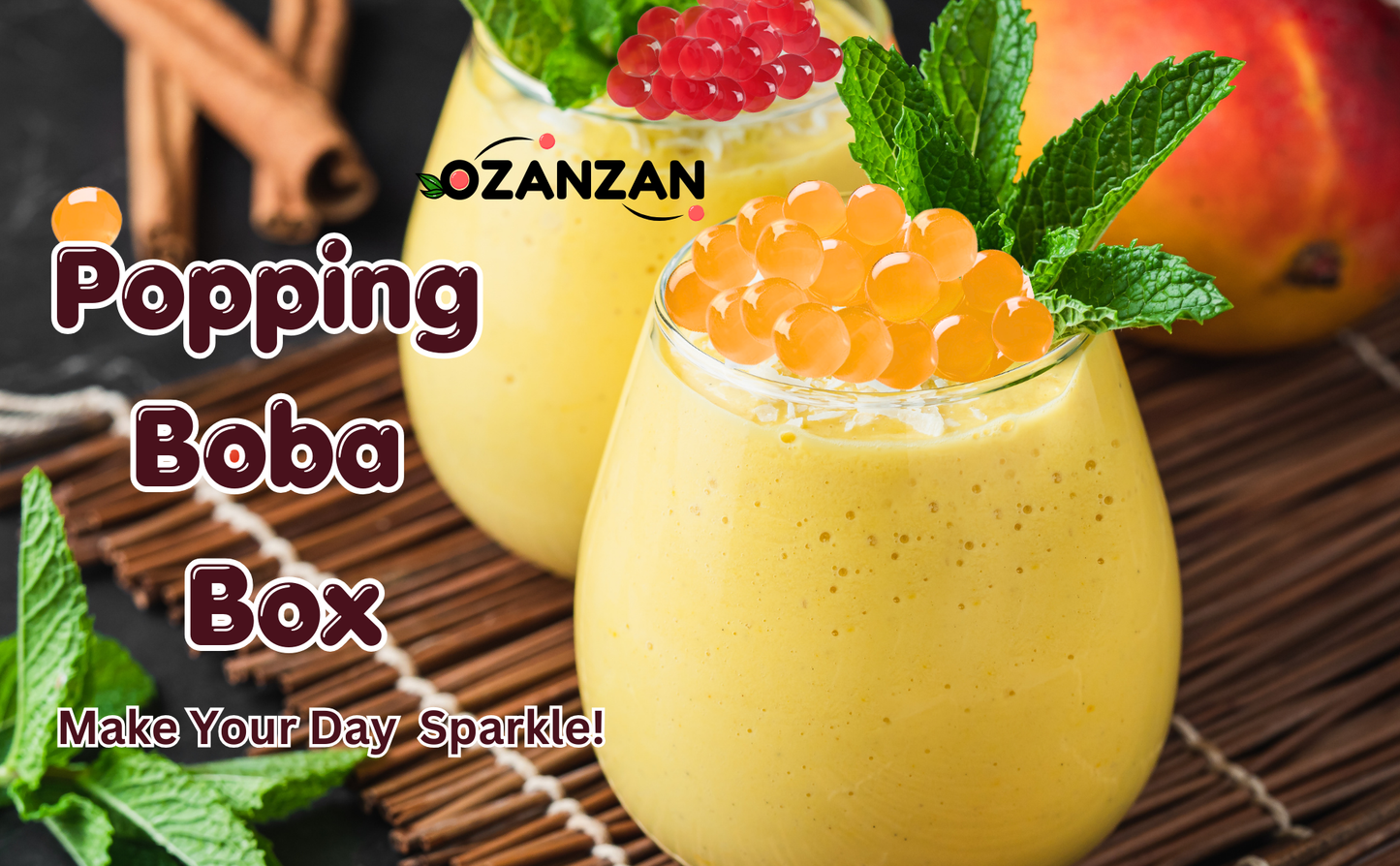 Popping Boba Bursting Pearls To-Go 16 Packets with Fat Straws. 4 Fruit Flavors- Strawberry, Mango, Passion Fruit, Lychee. No Corn Syrup, Non-GMO, Vegan-Friendly. Perfect Party Drinks Add-on by OZANZAN