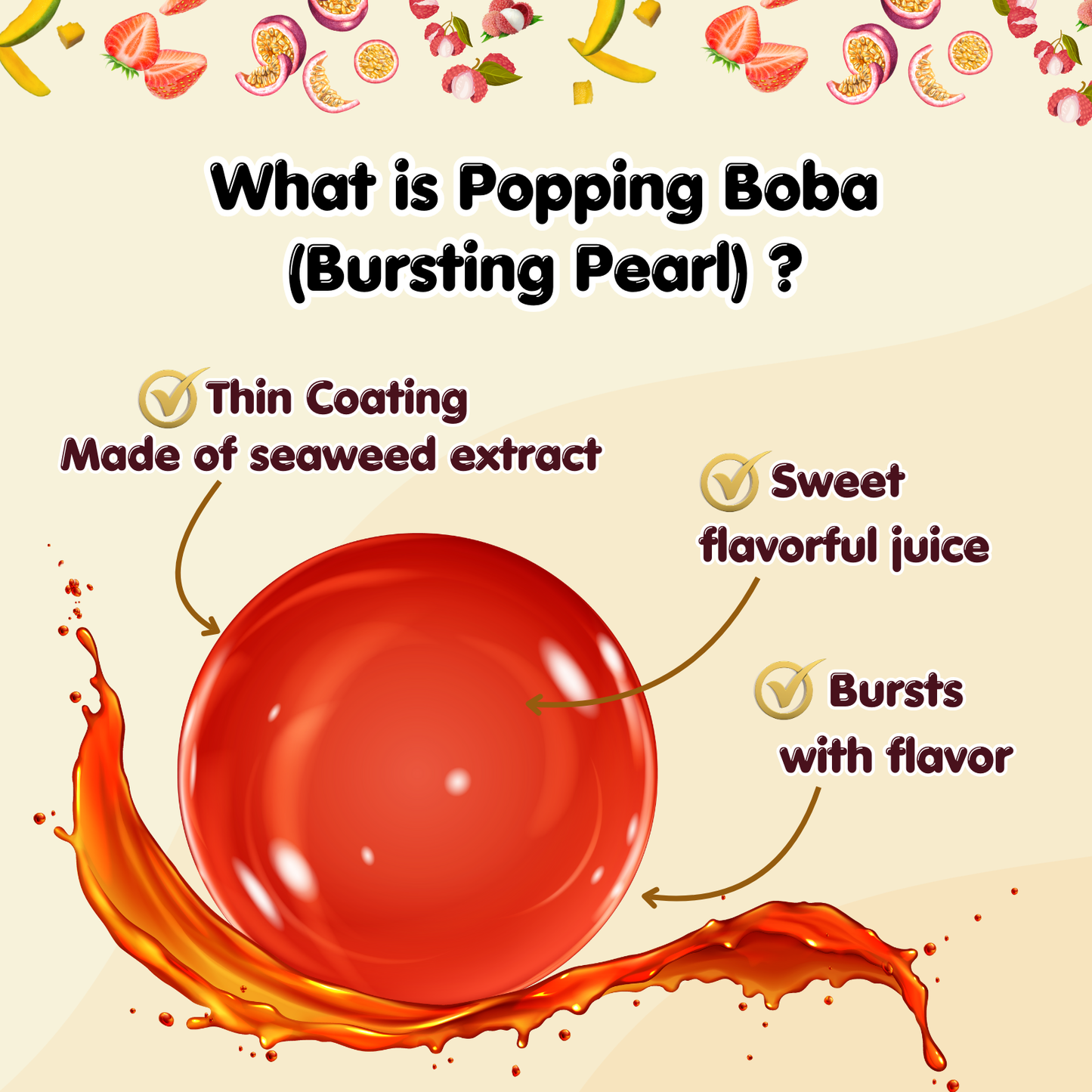 Popping Bursting Boba kit 8 servings individual pack and Syrup made with Real Juice - Vegan Friendly